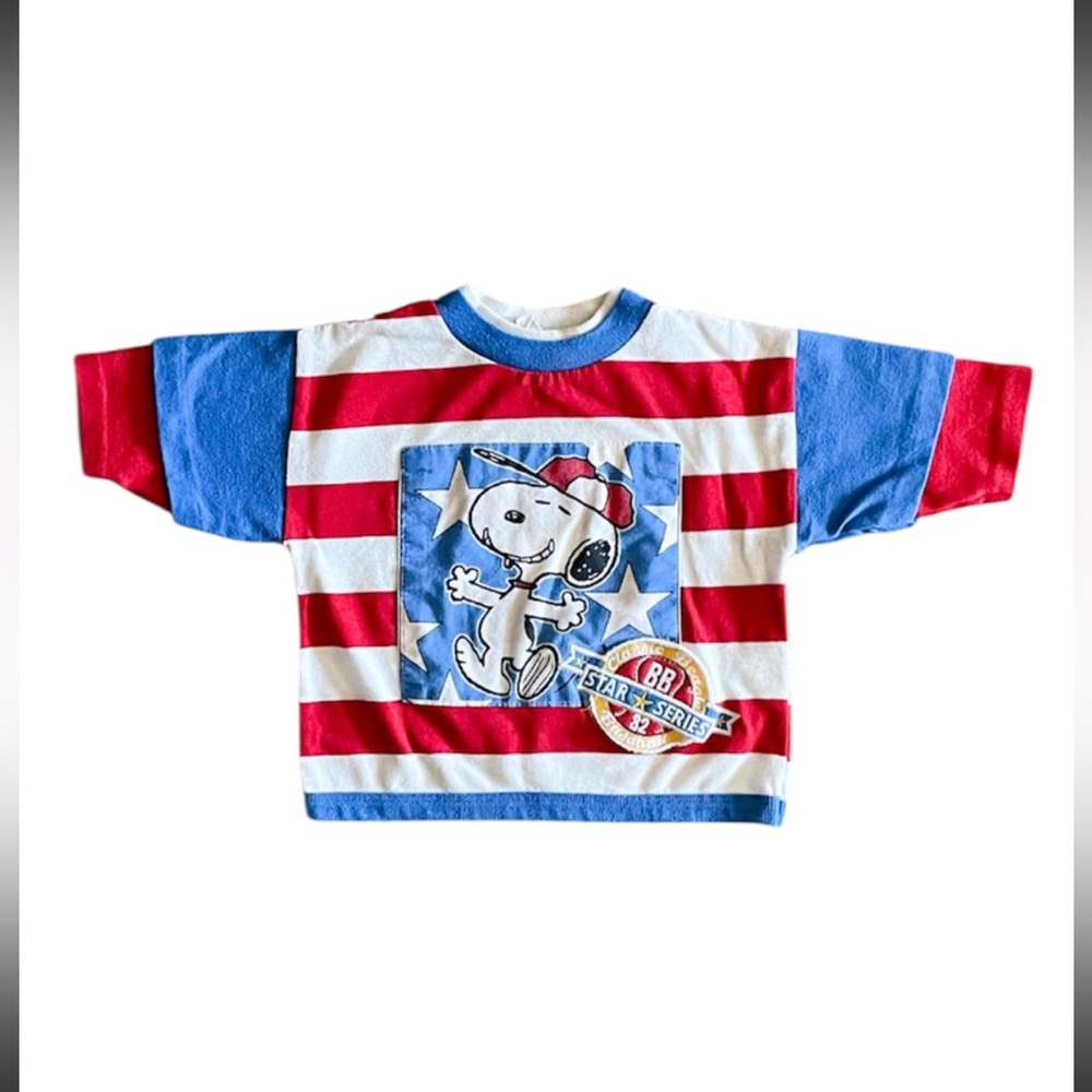 Vtg 90s Snoopy Baseball Striped Double Layer Tee 3T Kidcore Peanuts Rare